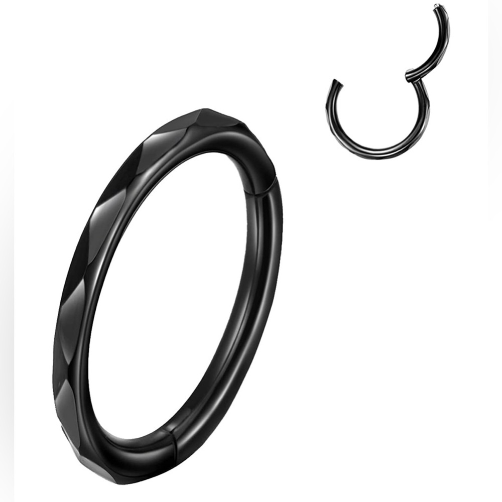 New - Black Geometric Surgical Steel CZ Hoop Earring Nose Tragus Conch, Piercing